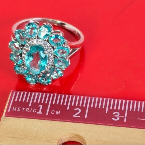925 Sterling Silver Jewelry Set with Natural Paraiba Topaz Gemstone & Cz - Picture 9 of 14